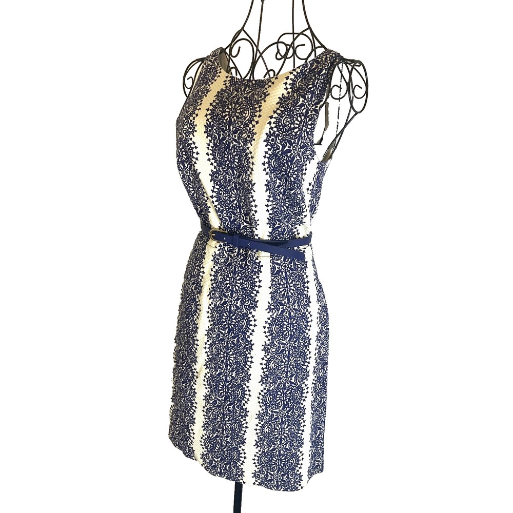 The Limited Women's Navy White Embroidered Sleeveless Belted Dress Size XS/S - Picture 2 of 12